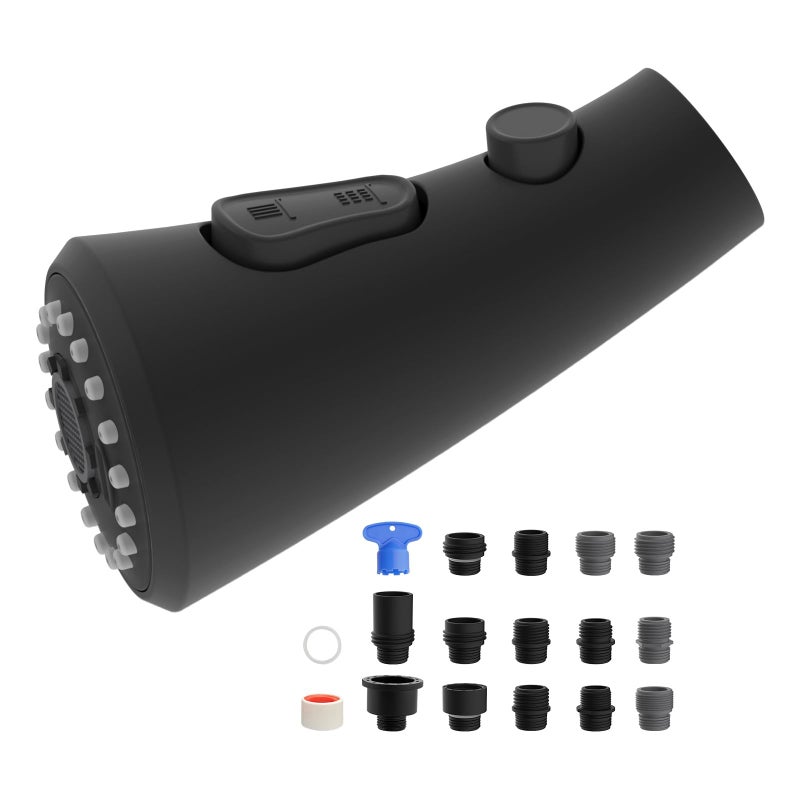 Hibbent Curved Pull Down Kitchen Faucet Head Replacement 3Function Kitchen Sink Spray Nozzle with 14 Adapters AntiSplash Compatible with Kohler Bent Faucets Matte Black - Image 2