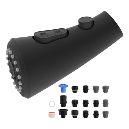 Hibbent Curved Pull Down Kitchen Faucet Head Replacement 3Function Kitchen Sink Spray Nozzle with 14 Adapters AntiSplash Compatible with Kohler Bent Faucets Matte Black - Image 1