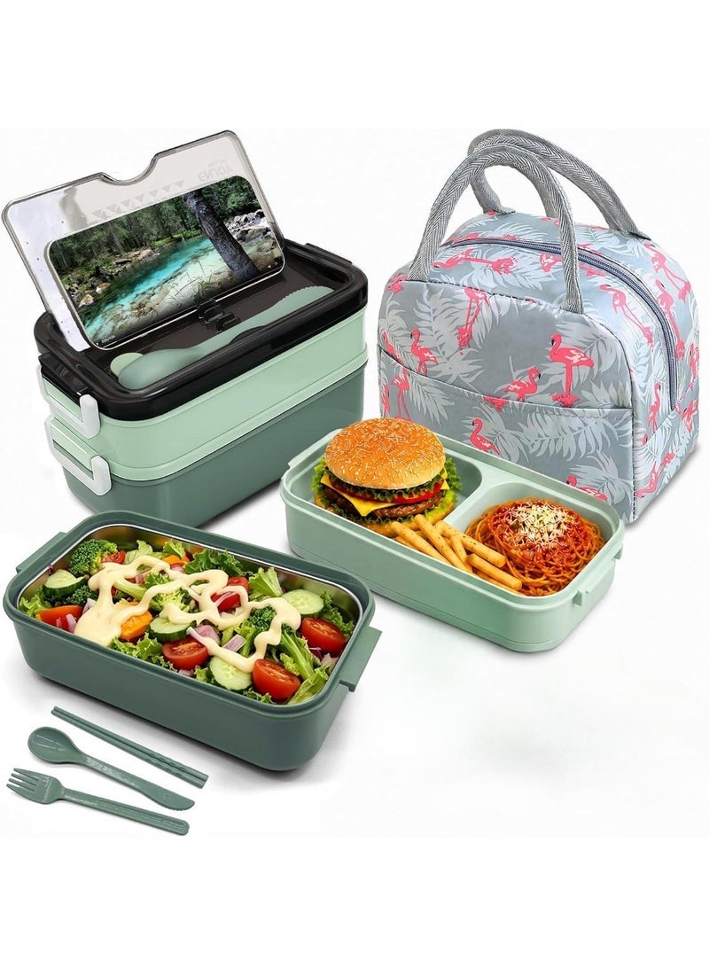 Hugifts Bento Boxes Stainless Lunch Box for Bento Box Microwave Heating Food Storage Container (Green) - Image 1