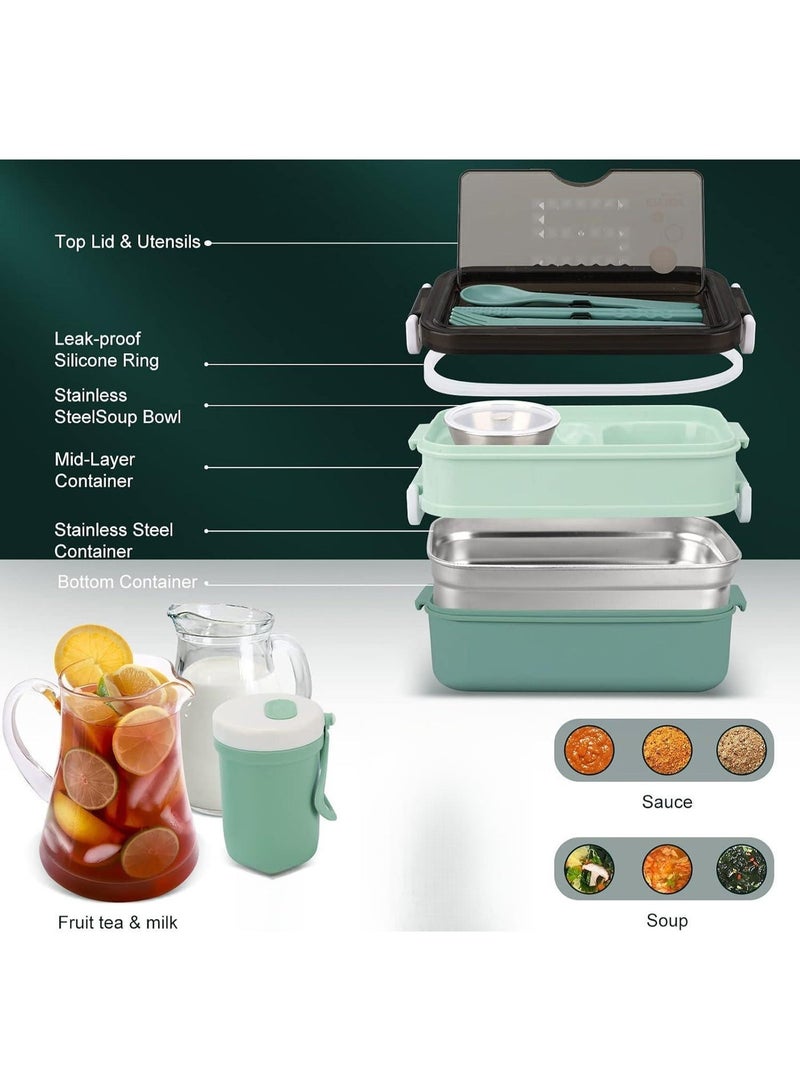 Hugifts Bento Boxes Stainless Lunch Box for Bento Box Microwave Heating Food Storage Container (Green) - Image 5
