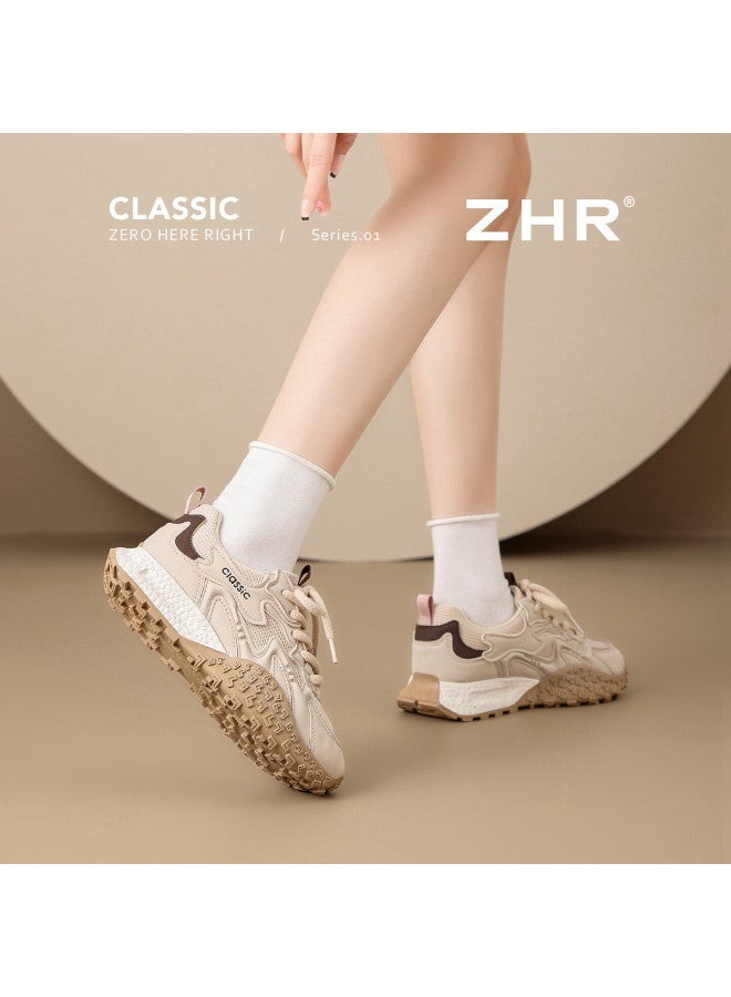 Zhr German-style Women's Retro Sports Casual Shoes Women's Versatile Thick-soled High-heeled Women's Shoes Ks210 Apricot 35 - Image 2