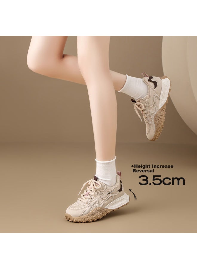 Zhr German-style Women's Retro Sports Casual Shoes Women's Versatile Thick-soled High-heeled Women's Shoes Ks210 Apricot 35 - Image 3