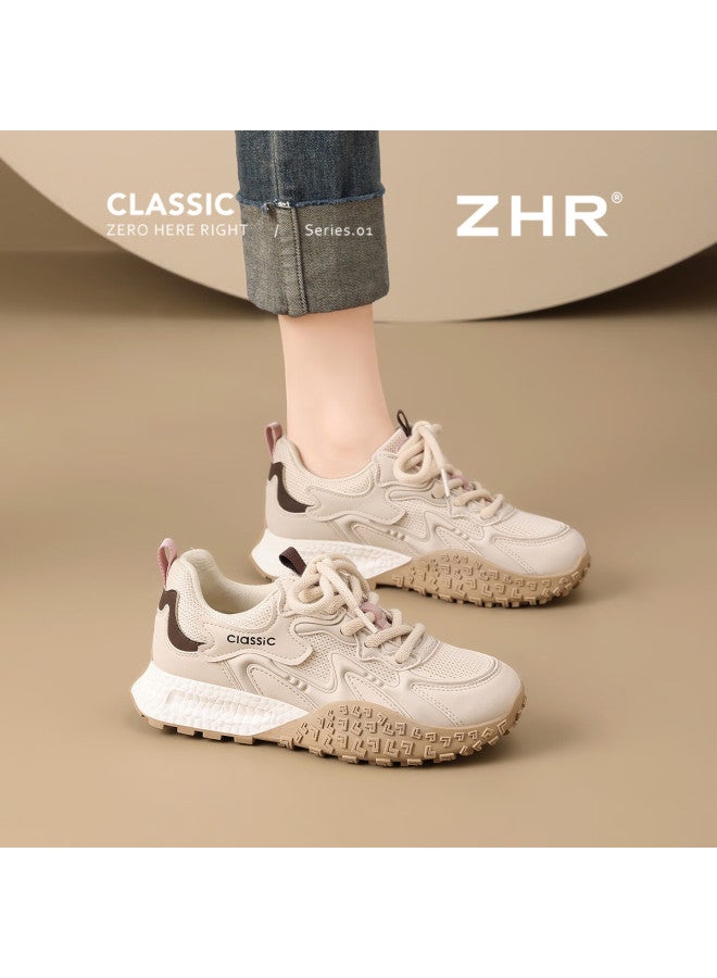 Zhr German-style Women's Retro Sports Casual Shoes Women's Versatile Thick-soled High-heeled Women's Shoes Ks210 Apricot 35 - Image 1