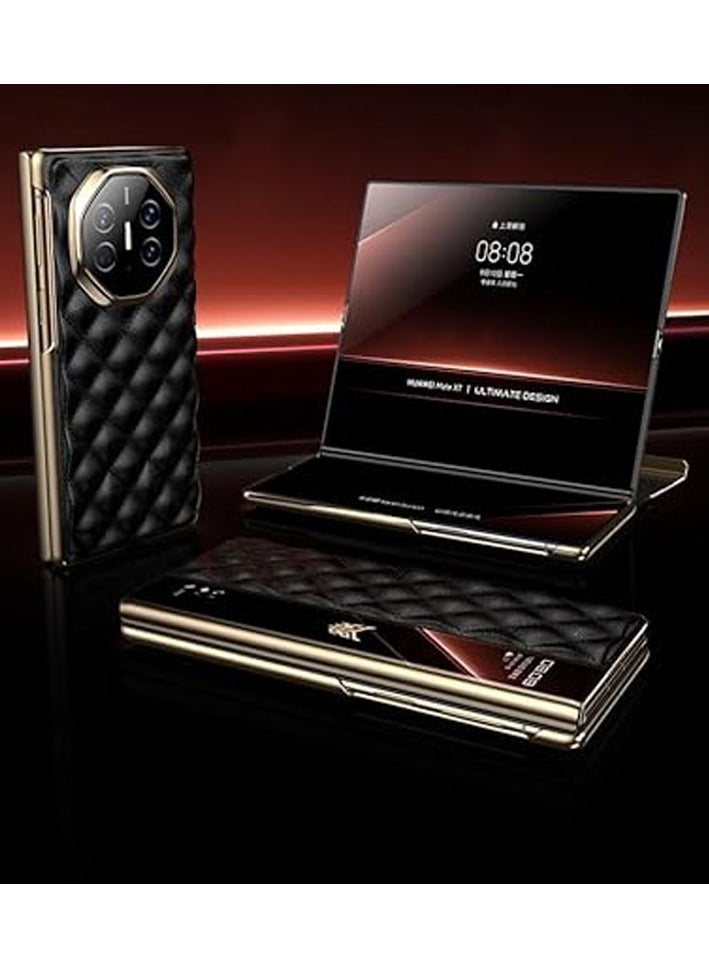 Leather Case for Huawei Mate XT Ultimate (2024),Electroplated Frosted Diamond Lattice Textured Flip Phone Case with Smart Window  Auto Sleep/Wake,Anti-fall Protective Cover - Image 1