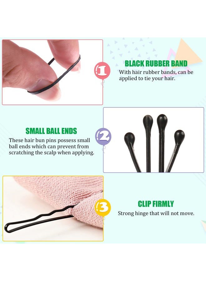 Keadic 381Pcs 3 Sizes Black Hair Bobby Pins Kit with Storage Case, 2” 2.4”2.8”U Shaped Hair Clips Bun Pins Secure Hold and Rubber Hair Bands Bulk for Women Wedding Hairstyles Decorative - Image 4