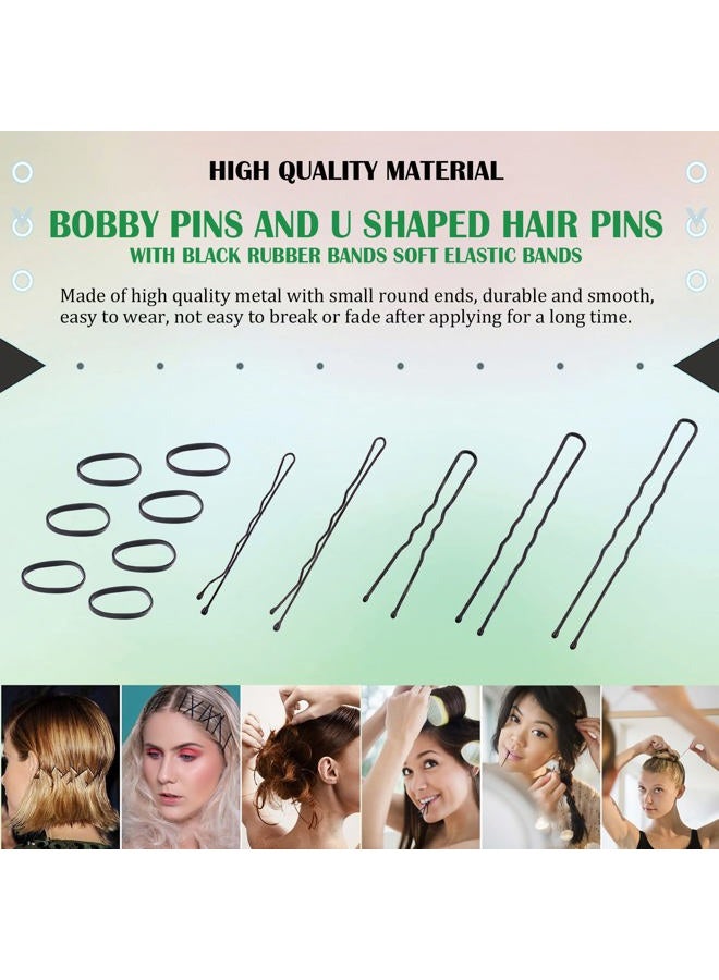 Keadic 381Pcs 3 Sizes Black Hair Bobby Pins Kit with Storage Case, 2” 2.4”2.8”U Shaped Hair Clips Bun Pins Secure Hold and Rubber Hair Bands Bulk for Women Wedding Hairstyles Decorative - Image 3