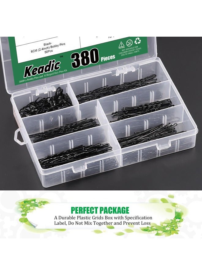 Keadic 381Pcs 3 Sizes Black Hair Bobby Pins Kit with Storage Case, 2” 2.4”2.8”U Shaped Hair Clips Bun Pins Secure Hold and Rubber Hair Bands Bulk for Women Wedding Hairstyles Decorative - Image 5