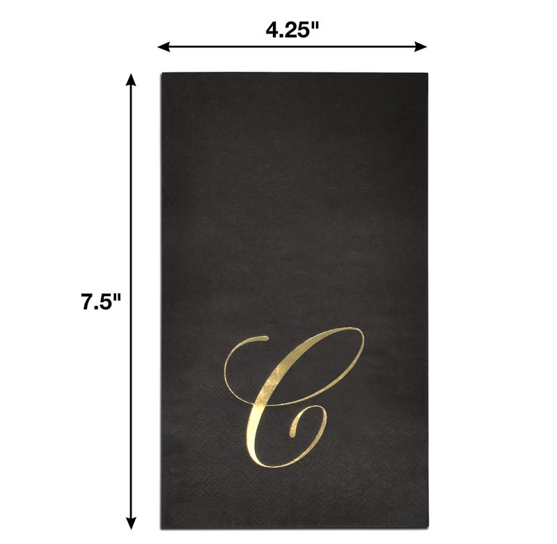 Gift Boutique Gift Boutique - 100 Gold Monogram on Black Guest Napkins Letter C Disposable Paper Pack Elegant Metallic Golden Foil Dinner Hand Napkin for Bathroom  Powder Room & Special Events  Decorative Towels  - Image 2