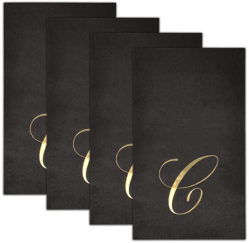 Gift Boutique Gift Boutique - 100 Gold Monogram on Black Guest Napkins Letter C Disposable Paper Pack Elegant Metallic Golden Foil Dinner Hand Napkin for Bathroom  Powder Room & Special Events  Decorative Towels  - Image 4
