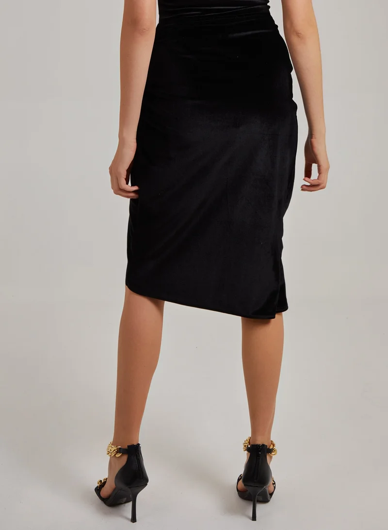 Pink Vanilla Velvet Twist Front Midi Skirt