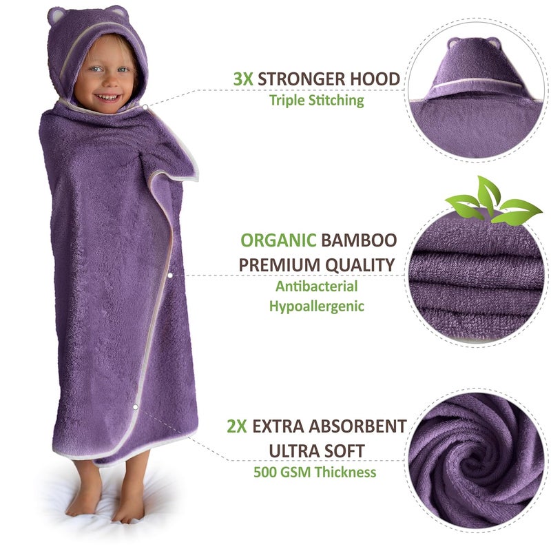 Warm Cuddles Premium Toddler Towels with Hood - Extra Soft Rayon from Bamboo Toddler Bath Towel (Purple) - Image 2