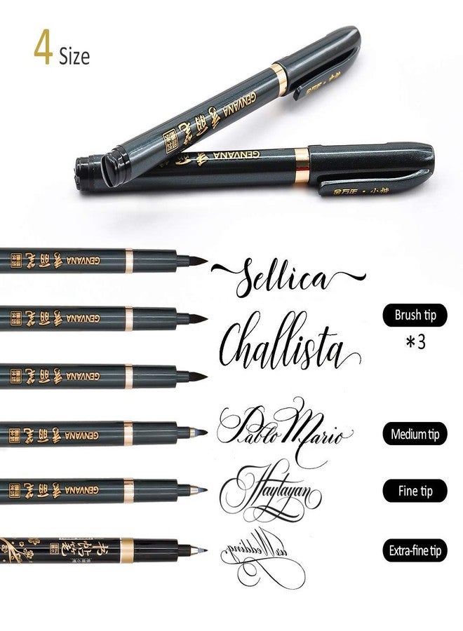 Rilanmit Hand Lettering Pens, Refillable Calligraphy Pens Brush Marker Pens Set Black, 4 Size for Writing, Painting, Drawing, Pack of 6 - Image 2