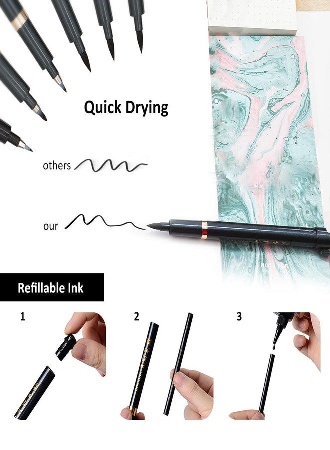 Rilanmit Hand Lettering Pens, Refillable Calligraphy Pens Brush Marker Pens Set Black, 4 Size for Writing, Painting, Drawing, Pack of 6 - Image 3