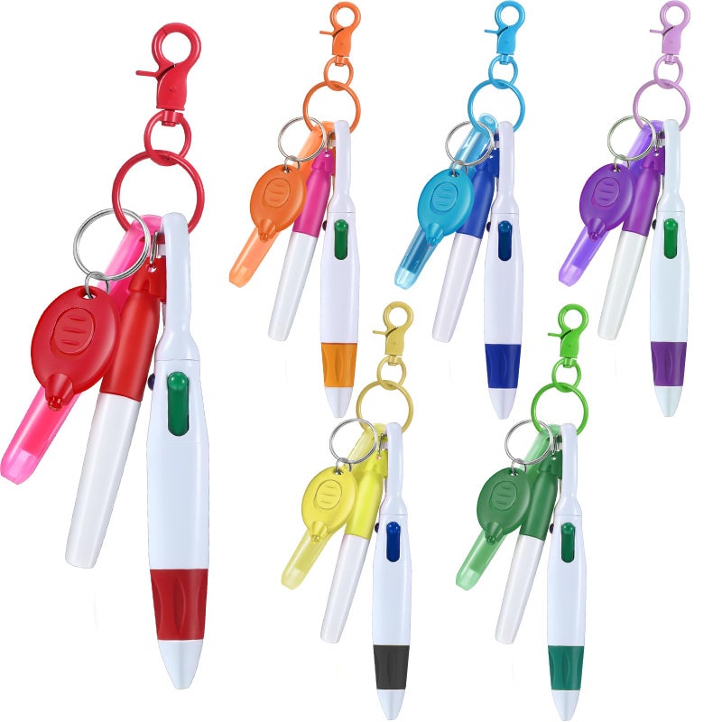 Chinco 30 Pcs Retractable Shuttle Pen Clip with Mini Highlighter Nurse Badge Pen Neon Marker LED Keychain Ring Key Clip for Nurse - Image 1