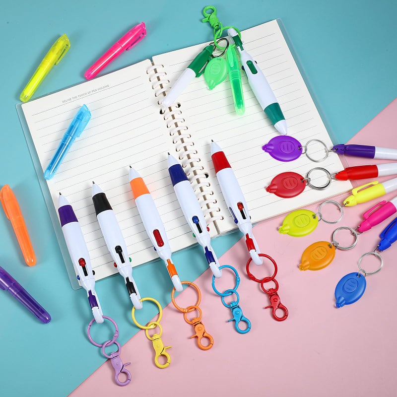 Chinco 30 Pcs Retractable Shuttle Pen Clip with Mini Highlighter Nurse Badge Pen Neon Marker LED Keychain Ring Key Clip for Nurse - Image 5