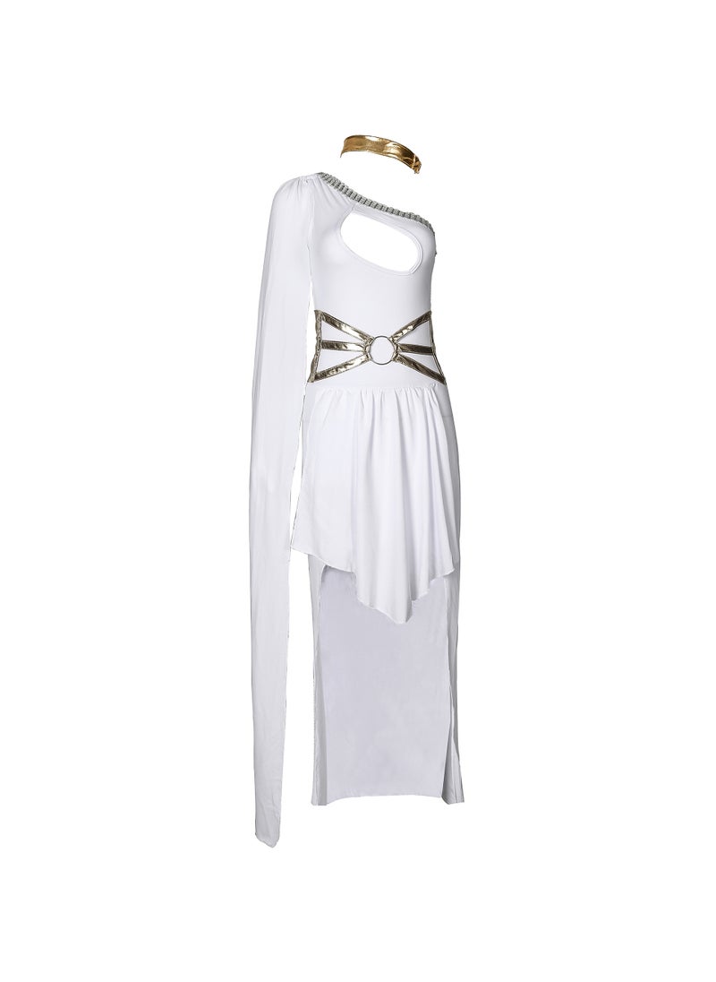 Generic - S-XL One-Shoulder Grecian Goddess Halloween Costume Cleopatra Theme Party Long Dress Stage Outfit White - Image 1
