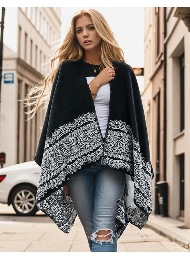 KASTWAVE Knit Shawl Wraps for Women, Wraps Oversized Winter Scarf, Warm Poncho Sweater, Tassels Open Front capes, Warm Wearable Blanket Long Cardigans Sweater Coats Birthday Gifts for Ladies - Image 2