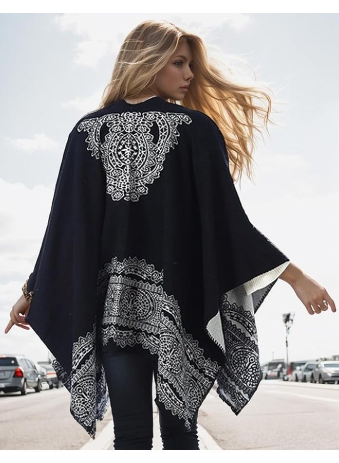 KASTWAVE Knit Shawl Wraps for Women, Wraps Oversized Winter Scarf, Warm Poncho Sweater, Tassels Open Front capes, Warm Wearable Blanket Long Cardigans Sweater Coats Birthday Gifts for Ladies - Image 4