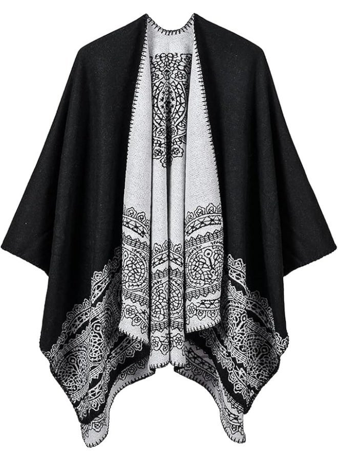 KASTWAVE Knit Shawl Wraps for Women, Wraps Oversized Winter Scarf, Warm Poncho Sweater, Tassels Open Front capes, Warm Wearable Blanket Long Cardigans Sweater Coats Birthday Gifts for Ladies - Image 1