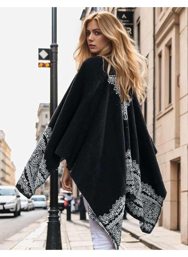 KASTWAVE Knit Shawl Wraps for Women, Wraps Oversized Winter Scarf, Warm Poncho Sweater, Tassels Open Front capes, Warm Wearable Blanket Long Cardigans Sweater Coats Birthday Gifts for Ladies - Image 3