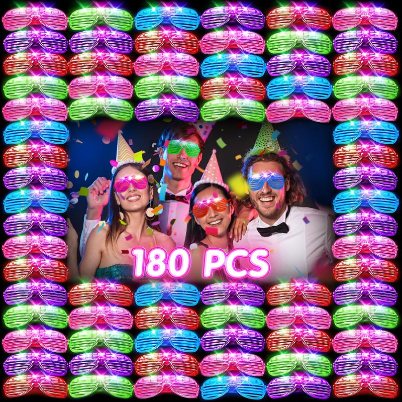 HONLYNE 180 PCS Light Up Glasses, Glow In The Dark Party Supplies, LED Glasses, Neon Flashing Glasses Bulk for Kids and Adults, Glow Glasses for Glow Party, Wedding, Birthday, Halloween, Rave Carnival - Image 1