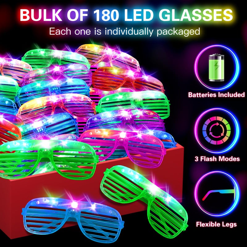 HONLYNE 180 PCS Light Up Glasses, Glow In The Dark Party Supplies, LED Glasses, Neon Flashing Glasses Bulk for Kids and Adults, Glow Glasses for Glow Party, Wedding, Birthday, Halloween, Rave Carnival - Image 4