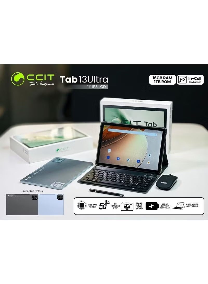 CCIT Tab 13 Ultra 11-Inch 5G Android Tablet with 13GB RAM & 512GB Storage, Dual SIM Support, IPS HD Display, Dual Cameras, High-Speed Octa-Core Processor, 10,000mAh Long-Lasting Battery, Includes Keyboard, Mouse & Stylus – Perfect for Productivity, Learning, Gaming, Streaming, and Entertainment - Image 2