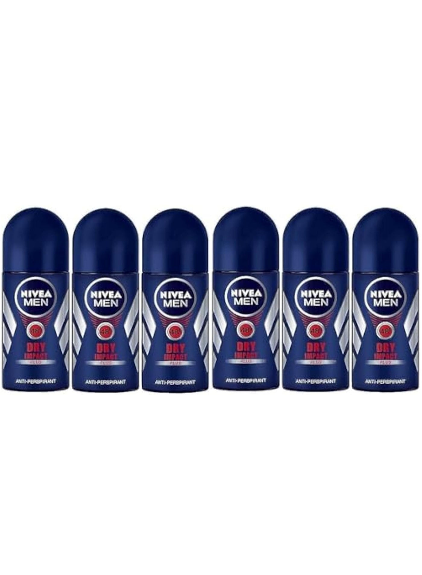 Nivea Men's Dry Impact Antiperspirant & Deodorant Roll-On Pack of 6 Bottles (50ml)