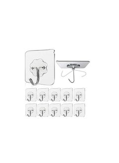 Spaceshoop Clear Adhesive Wall Hook, Waterproof Transparent Plastic, Heavy Duty Reusable, Kitchen Bathroom Storage pack of 10  - Image 1
