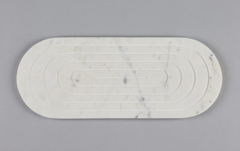 Stone Essential Oblong Shape White Marble Platter Serving Tray for Kitchen and Dining - Image 1