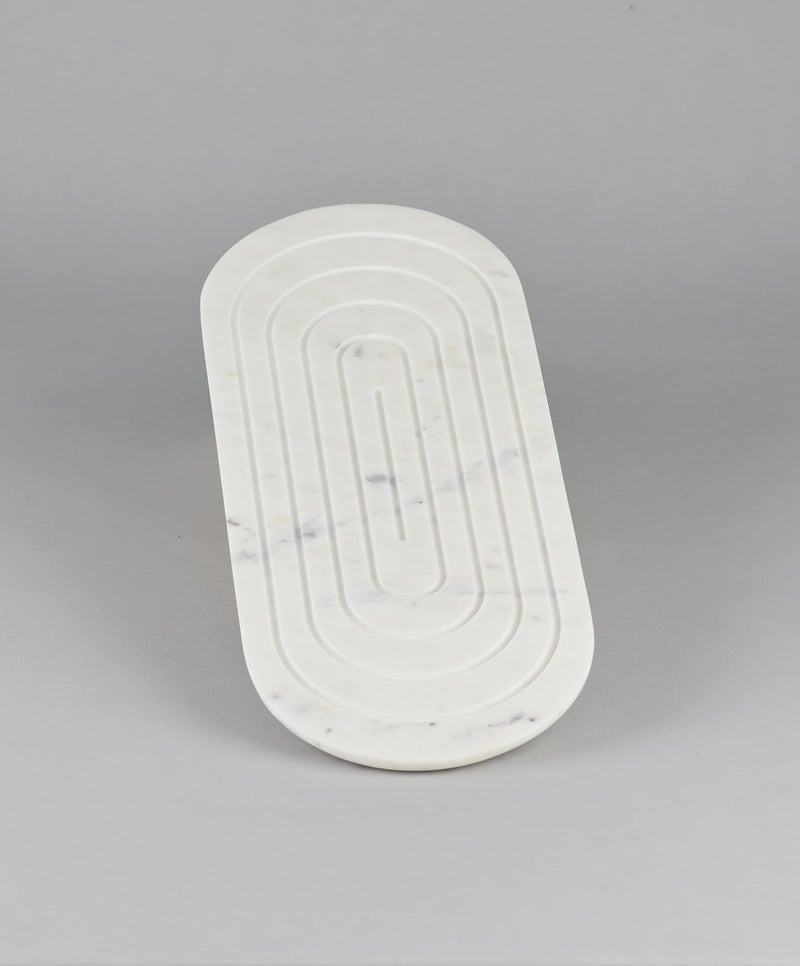 Stone Essential Oblong Shape White Marble Platter Serving Tray for Kitchen and Dining - Image 2