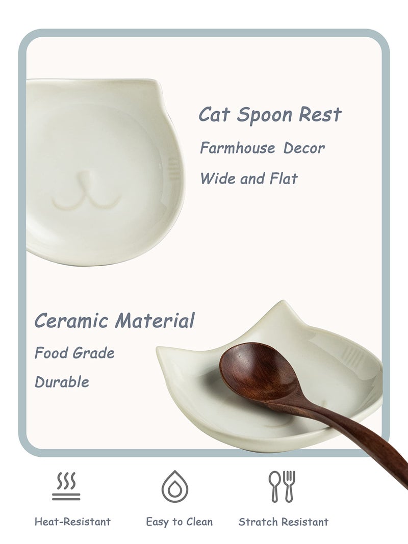 Miamolo Cat Spoon Rest for Stove Top, Cute Spoon Holder for Kitchen Counter 5.12 Inch, Ceramic Spoon Rest for Cooking Utensils Spatula Sponge, White - Image 3