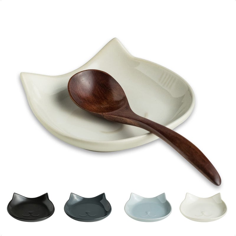 Miamolo Cat Spoon Rest for Stove Top, Cute Spoon Holder for Kitchen Counter 5.12 Inch, Ceramic Spoon Rest for Cooking Utensils Spatula Sponge, White - Image 1