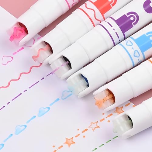 R H LIFESTYLE Roller Liner Pen Set | 6-Piece Patterned Border Markers| Aesthetic Curve Highlighter Set for Planner Scrapbook Bullet Journaling & School Supplies. Pack of 6(DOT LINEAR HIGHLIGHTER) - Image 4