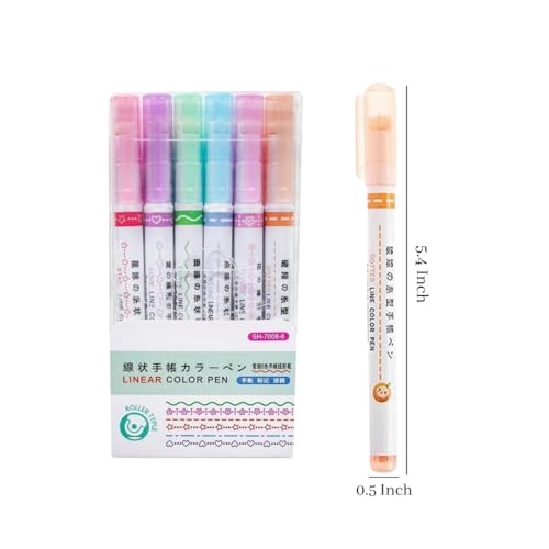R H LIFESTYLE Roller Liner Pen Set | 6-Piece Patterned Border Markers| Aesthetic Curve Highlighter Set for Planner Scrapbook Bullet Journaling & School Supplies. Pack of 6(DOT LINEAR HIGHLIGHTER) - Image 5