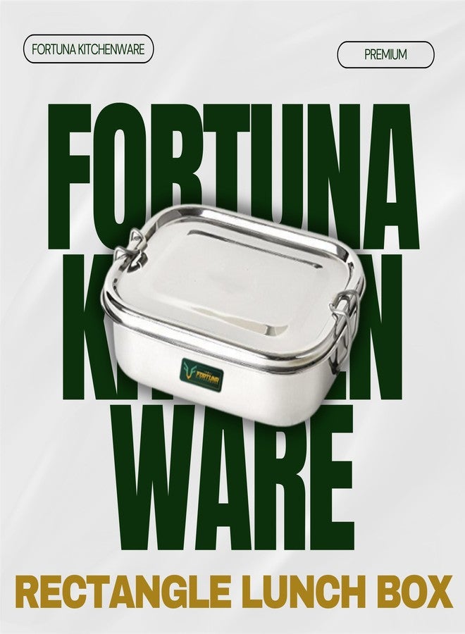 FORTUNA KITCHENWARE علبة غداء فورتونا مستطيلة من الفولاذ المقاوم للصدأ - 600 مل | علبة طعام تقليدية مقسمة مع طبق فاصل | سهلة الحمل، مزودة بمشبك قفل | مثالية للمدرسة والمكتب، للرجال والنساء (متوسطة) - Image 2