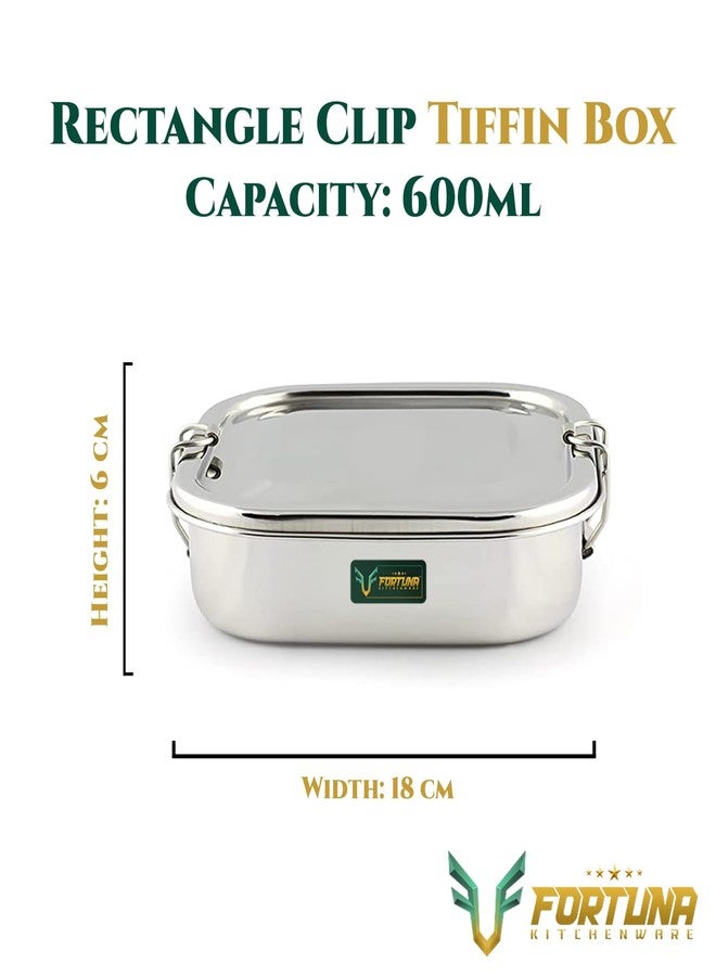 FORTUNA KITCHENWARE علبة غداء فورتونا مستطيلة من الفولاذ المقاوم للصدأ - 600 مل | علبة طعام تقليدية مقسمة مع طبق فاصل | سهلة الحمل، مزودة بمشبك قفل | مثالية للمدرسة والمكتب، للرجال والنساء (متوسطة) - Image 3