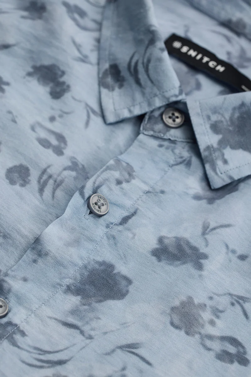 SNITCH Light Blue Floral Slim Fit Shirt