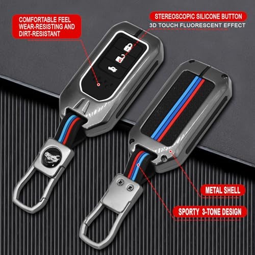 KMH Metal Car Key Cover Compatible with Honda City, Civic, Jazz, Amaze, CR-V, WR-V, BR-V Models Smart Keycover with Keychain 3 Buttons Key Shell Case Holder Protector (Metallic) Pack of 1 - Image 2