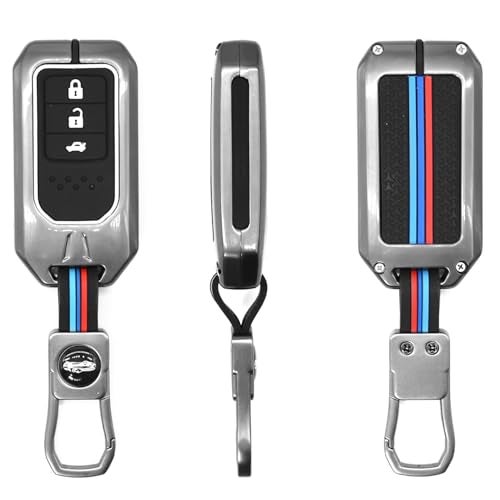 KMH Metal Car Key Cover Compatible with Honda City, Civic, Jazz, Amaze, CR-V, WR-V, BR-V Models Smart Keycover with Keychain 3 Buttons Key Shell Case Holder Protector (Metallic) Pack of 1 - Image 1