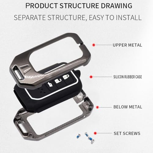 KMH Metal Car Key Cover Compatible with Honda City, Civic, Jazz, Amaze, CR-V, WR-V, BR-V Models Smart Keycover with Keychain 3 Buttons Key Shell Case Holder Protector (Metallic) Pack of 1 - Image 3