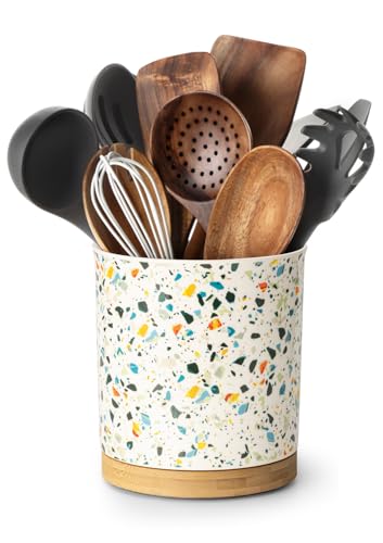 Nucookery 360°Rotating Utensil Holder, 7.2" Kitchen Utensil Crock, Ceramic Cooking Utensil Organizer with Countertop-Protection Cork Bottom for Farmhouse Kitchen Decor Christmas (Marble Pattern) - Image 1