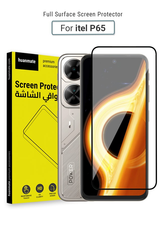 huanmate - itel P65 Screen Protector – Premium Edge to Edge Tempered Glass, High Transparency, Delicate Touch, Anti-Explosion, Smooth Arc Edges, Easy Installation - Image 1