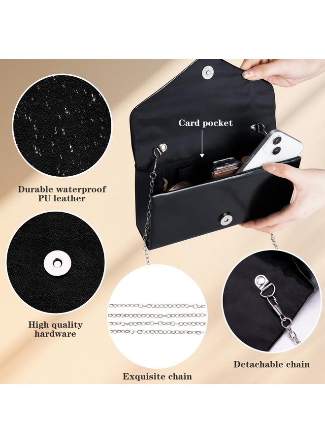 حقيبة كلاتش لارسينسيل للنساء، حقيبة سهرة جلدية سوداء بحزام سلسلة، حقائب أنيقة للحفلات على شكل مظروف، حقائب يد نسائية للمناسبات الرسمية، حفلات الزفاف، حفلات الكوكتيل، حفلات التخرج، حفلات العودة للوطن، 8.7 × 4.4 × 2.1 بوصة - Image 3