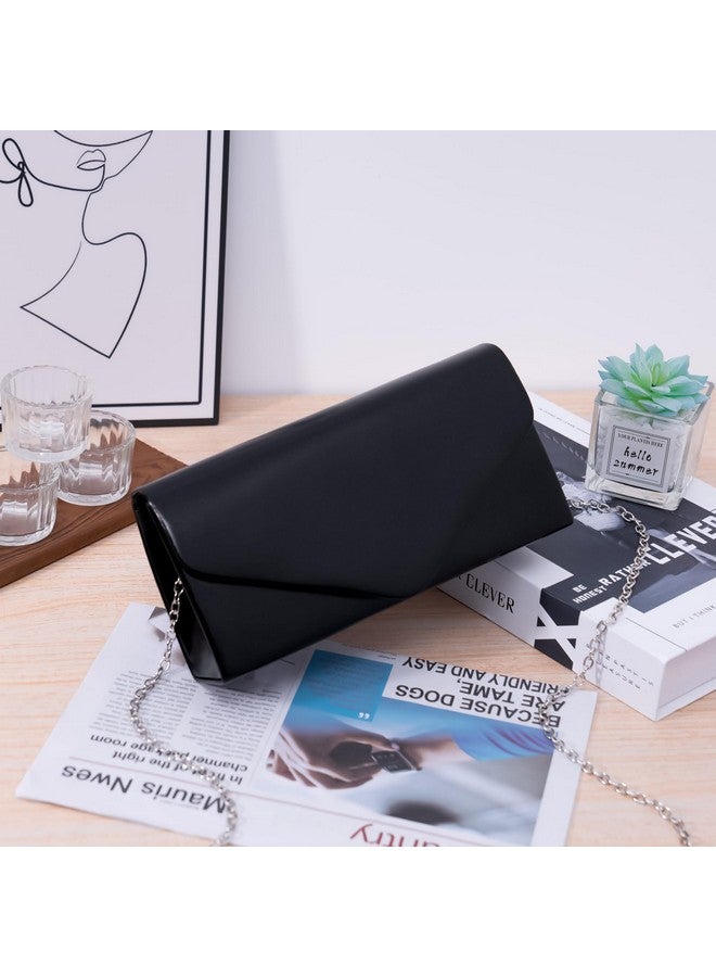 حقيبة كلاتش لارسينسيل للنساء، حقيبة سهرة جلدية سوداء بحزام سلسلة، حقائب أنيقة للحفلات على شكل مظروف، حقائب يد نسائية للمناسبات الرسمية، حفلات الزفاف، حفلات الكوكتيل، حفلات التخرج، حفلات العودة للوطن، 8.7 × 4.4 × 2.1 بوصة - Image 2