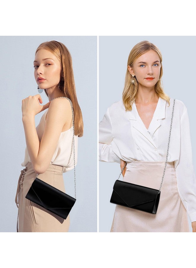 حقيبة كلاتش لارسينسيل للنساء، حقيبة سهرة جلدية سوداء بحزام سلسلة، حقائب أنيقة للحفلات على شكل مظروف، حقائب يد نسائية للمناسبات الرسمية، حفلات الزفاف، حفلات الكوكتيل، حفلات التخرج، حفلات العودة للوطن، 8.7 × 4.4 × 2.1 بوصة - Image 1