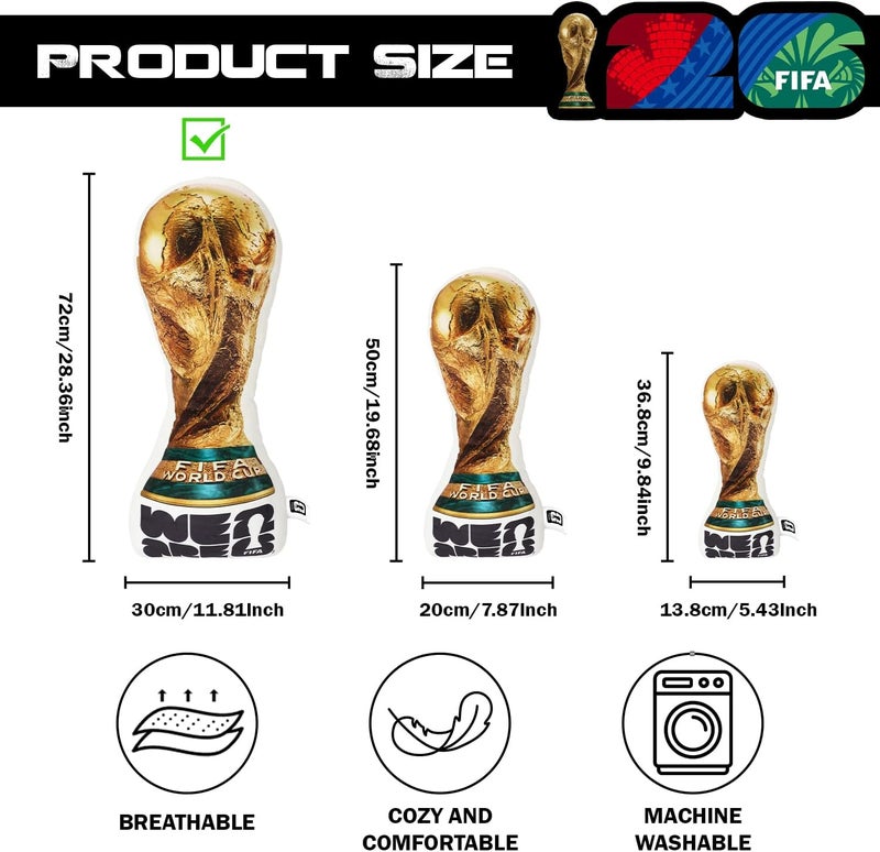MESUCA FIFA World Cup 2026 Edition Throw Pillow, Trophy Soft Cushion, Soccer Football Theme Plush, Bedroom Decor (Trophy-72cm) - Image 2