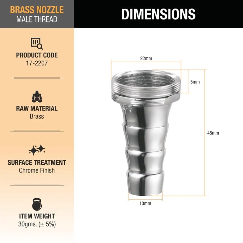 Ruhe® Brass Nozzle Male | Pack of 2 | Extension for Water Taps, Graden Pipe, Washing Machine | Chrome Finish - Image 5