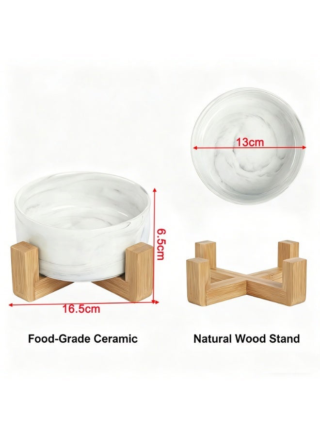 EPET Elevated Marble Pattern Ceramic Pet Bowl with Wood Stand, Single Bowl(Grey, Small) - Image 2