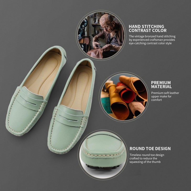 Artisure Women's Classic Handsewn Mint Genuine Leather Penny Loafers Driving Moccasins Casual Boat Shoes Slip On Fashion Office Comfort Flats 6 M US SKS-1221BHE060 - Image 5